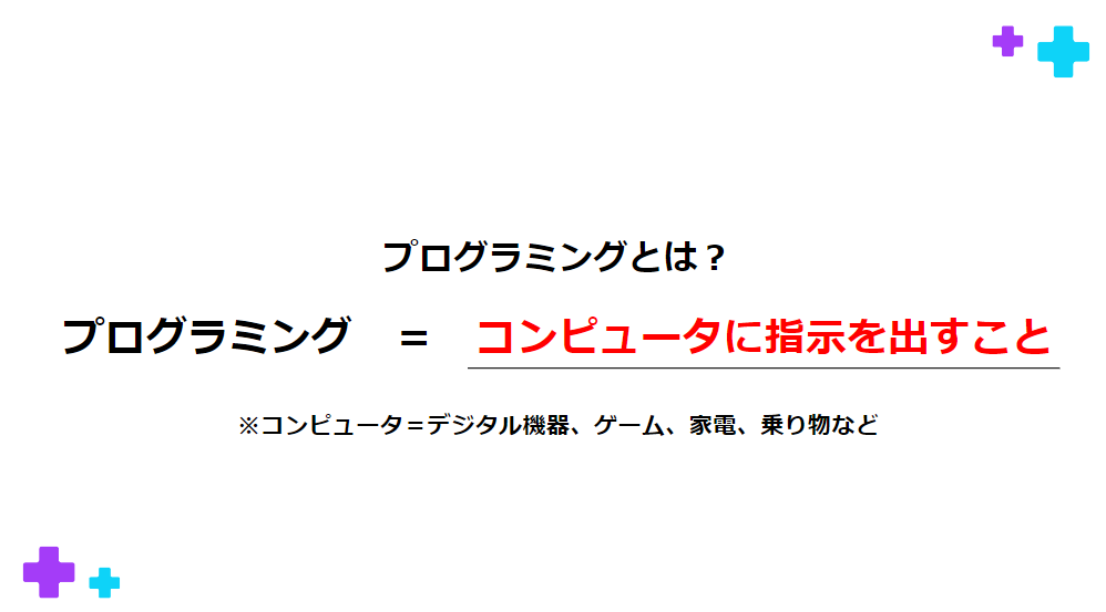 プログラミング＝コンピュータに指示を出すこと