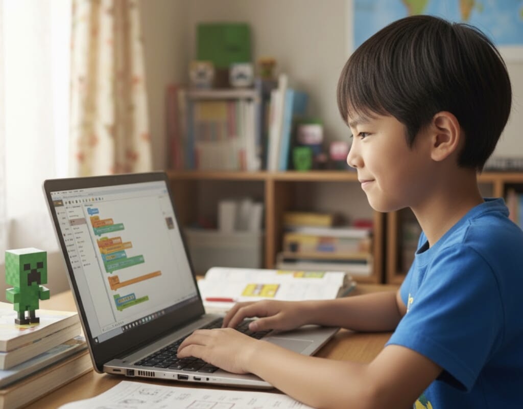 プログラミングをする小学生