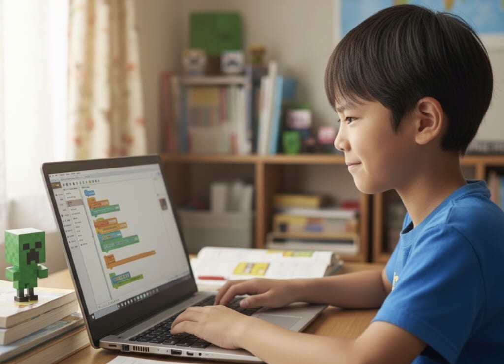 プログラミングをする小学生