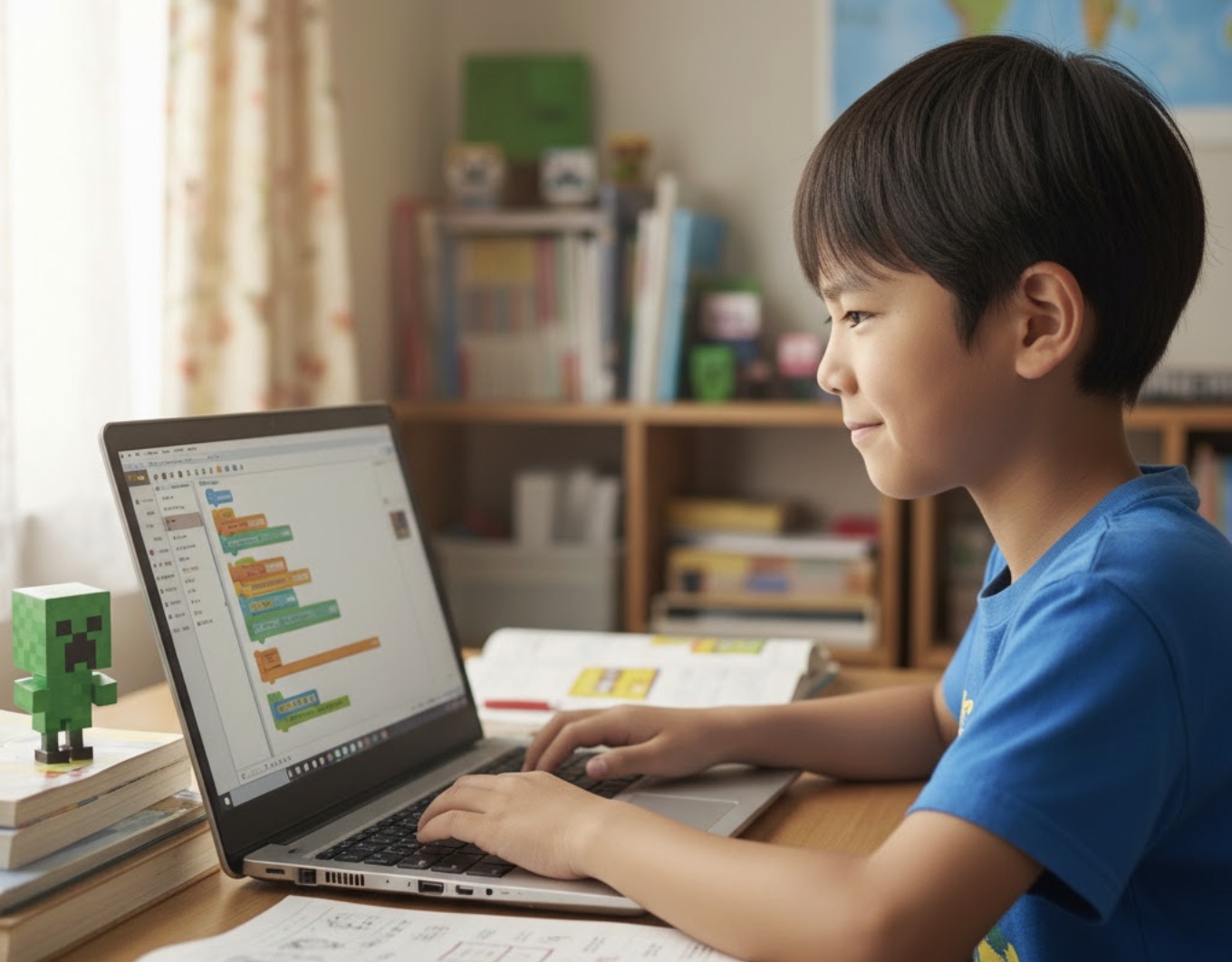 プログラミングをする小学生